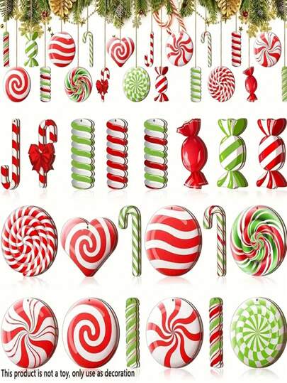 20/40 st Julgodisdekorationer, Candy Cane Ornament, Lollipop Hängdekorationer, Trägodisdekorationer, Röd & Grön Juldekoration, Christmas Hollow Mint, Lämplig för fest, Trädgård & Träd, 2D Sweet Hanging Ornaments, Ingen ström krävs, Inga fjäderhantverkstillbehör , jul