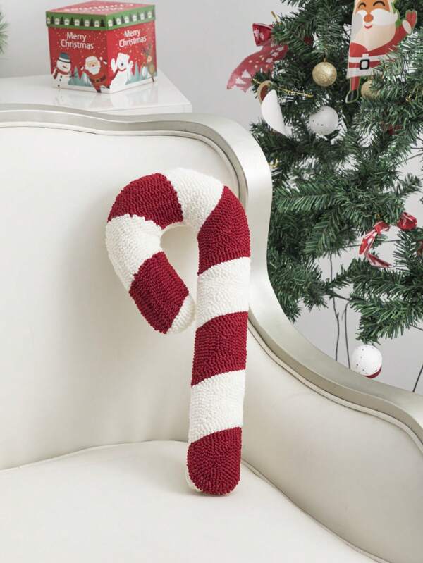 1pc/2pcs Crutch Shaped 3D Irregular Plush Pillow With Filler, Flocked Embroidery Fabric Decorative Accent, PP Cotton Filled, Suitable For New Year, Holidays, Room, Living Room, Outdoor Garden, Christmas Decor, Creative Candy Fabric Hanging Decor, Neck Support Pillow