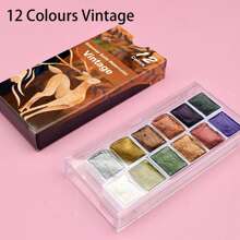 1 件 6/12 色固体水彩颜料，珍珠金属色、马卡龙色、复古色和糖果色，绘画和美甲使用，湿润时色彩鲜艳，创作您自己的绘画和美甲杰作 - 彩色 - 查看 14