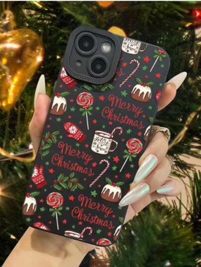 1pc Christmas Pattern Fashion Stylish Warm Christmas Style Gift For Friends, Family, Couples, Yourself, Black Matte Soft Protective Dustproof Waterproof Case Compatible With Apple, Samsung