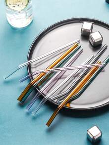 6 件/12 件可重复使用玻璃吸管，配有 2 个清洁刷和圣诞礼品盒，尺寸：7.8 英寸 X 0.31 英寸，透明玻璃吸管带清洁刷，非常适合果汁、冰沙和鸡尾酒，完美的圣诞礼物 - 無色 - 查看 6