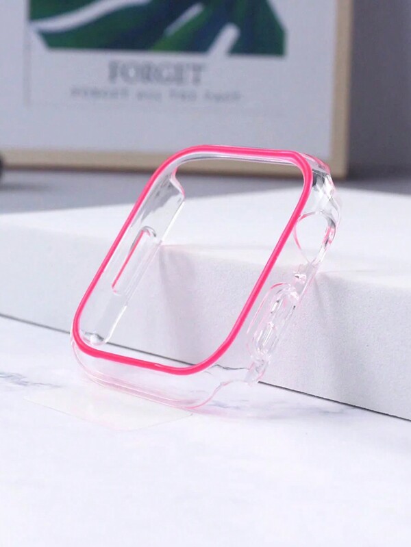 1 pieza Estuche unisex casual de PC rosa hueco antideslizante luminoso de moda, compatible con Apple Watch 38/40/41/42/44/45/46/49mm, compatible con Apple Watch Series Ultra/SE/10/9/8/7/6/5/4/3/2/1, accesorio de estuche para smartwatch