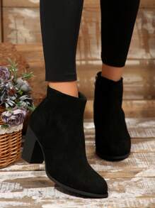 秋冬女士时尚水钻拉链舒适粗跟靴搭配黑色连衣裙情人节女靴 - 黑色 - 查看 6