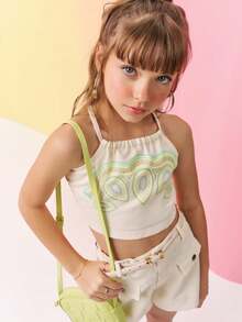 Cropped Top + Shorts Set Twill Girl Texpa Vic & Vick Mini Diva Fashion Summer Comfortable Warm Youth - Màu be - Xem 4