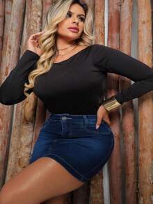 PREMIUM DARK WASH MARBLE MINI SKIRT WITH 23 DEGREES ELASTANE JEANS - 淺色水洗藍 - 查看 2