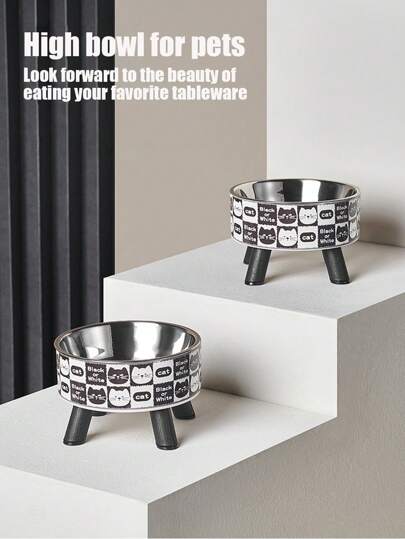 1pc Elevated Pet Bowl, Stainless Steel Dog/Cat Food & Water Bowl, Neck-Friendly Design