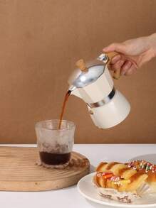 1pc Moka Pot Manual Espresso Coffee Cup, 3-Cup/150ml Capacity Wooden Handle Espresso Maker, Suitable For Outdoor Camping - Multicolor - View 9