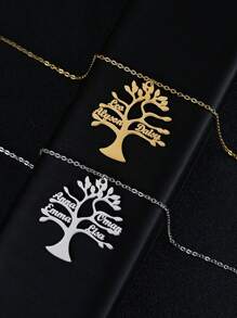 1pc Customized Name Stainless Steel Tree Of Life Necklace, Personalized Family Tree Name Necklace, Customizable 1-9 Names Pendant Necklace, Multi-Name Necklace, Classic Customized Family Tree Name Jewelry, Suitable For Men And Women, Birthday, Anniversary, Holiday, Halloween, Christmas Gift - Silver - View 4