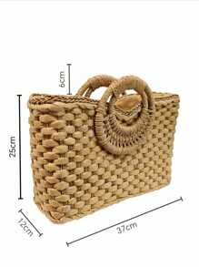 Bolso de playa grande con capacidad, tejido en paja cuadrado, con estilo retro, ideal para vacaciones de verano