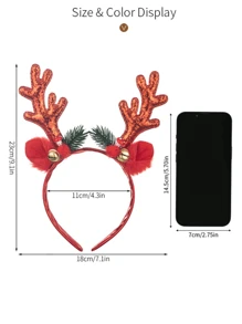 1 pièce Bandeau de décoration de Noël, clochettes de Noël, bois de cerf pailleté, accessoire de tête joyeux pour fête, ambiance festive idéale