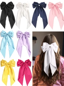 1/8 件缎面蝴蝶结女孩丝滑多层发夹超大长尾蝴蝶结发夹法式大发带发夹金属夹蝴蝶结发饰