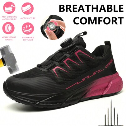 Scarpe da lavoro di sicurezza per donne, anti-schiacciamento e anti-perforazione, antiscivolo, traspiranti, con punta in acciaio, moda fibbia a strappo, scarpe di sicurezza