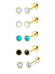 10pcs Small Hypoallergenic Flat Back Stud Earrings For Women Men Golden Plated Stainless Steel Earring Sets Tiny Screw Back Cartilage Earring