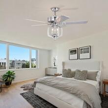 Ceiling Fan, Crystal Chandelier Fan, Reversible Motor, Timer, Polished Chrome (Bulb Not Included) And Remote Control 52-Inch Bedroom Ceiling Fan With Lights