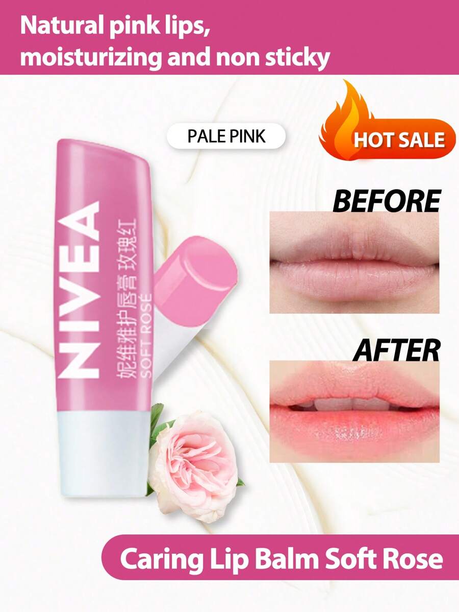 NIVEA 唇部护理润唇膏 4.8g 淡粉色，玫瑰色，含乳木果油、荷荷巴油和鳄梨油，保湿唇部护理，全天唇部保湿，100% 天然配方，减少唇部细纹 润唇膏 唇妆 - Rose 4.8g - 查看 1