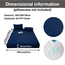 1pc Waterproof Mattress Cover Thickened Mattress Protector Dustproof Urine-Proof Bedding Sheet (Pillowcase Not Included) - Navy Blue - View 19