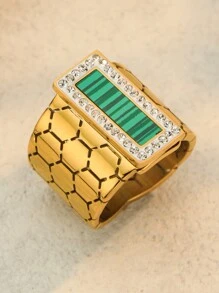 1 Stück Edelstahl geometrischer Ring, Luxus Zirkonia Damen Hochzeitsmode Ring Schmuck
