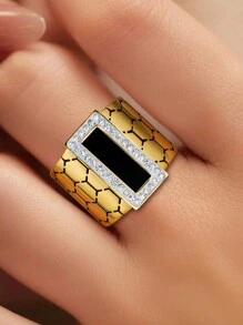 1 Stück Edelstahl geometrischer Ring, Luxus Zirkonia Damen Hochzeitsmode Ring Schmuck