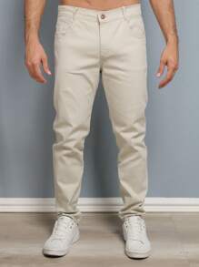 Estone Men's Skinny Jeans With Elastane - Beige - View 5