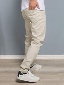 Estone Men's Skinny Jeans With Elastane - Beige - View 3