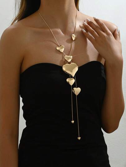 1 pieza Collar con colgante de corazón y cadena, diseño largo para mujer, uso diario simple y elegante para San Valentín