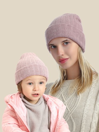 2PCS One Set Baby & Mama Winter Warm Hooded Hat , Soft Pullover Wool Cashmere Hat For Child And Mother, Knitted Hat
