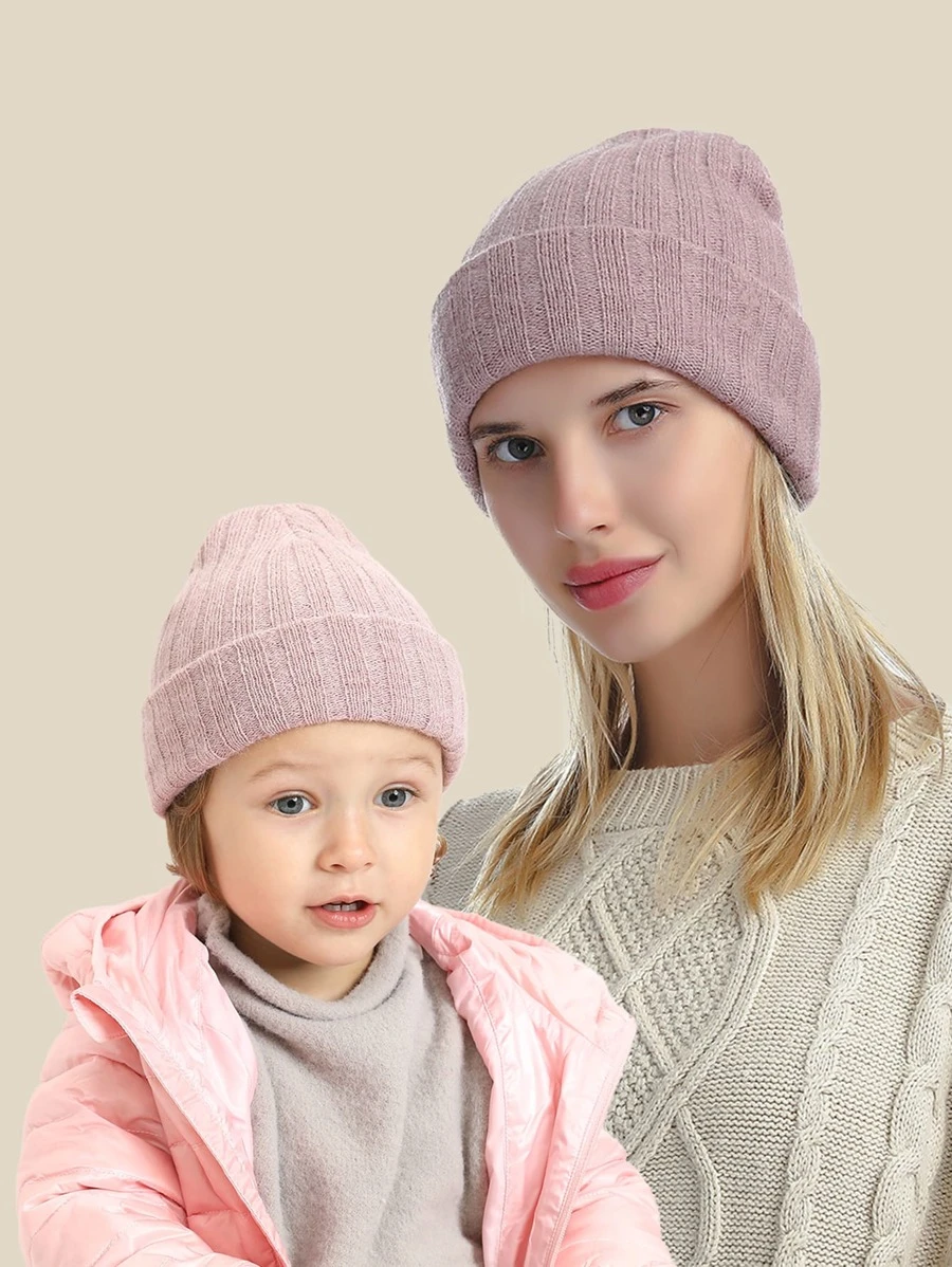 2PCS One Set Baby & Mama Winter Warm Hooded Hat , Soft Pullover Wool Cashmere Hat For Child And Mother, Knitted Hat - Family Set - View 1