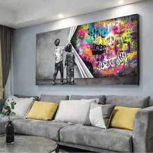 1 Pieza Impresión en lienzo de arte callejero con graffiti, decoración de pared con amor, póster de arte para sala de estar en el hogar, sin marco, cortina, arte de pared