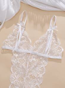 Ning xue yan ying Women's Hollow Out See-Through,Bow Decorated,Floral Lace ,Elasticity,Backless,Classic Sexy Bodysuit Lingerie,Women's Sexy Teddy Jumpsuit ﻿