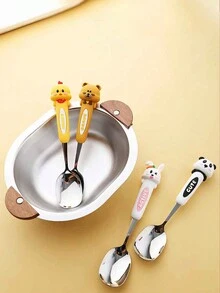 1 pieza Cuchara de diseño de dibujos animados de acero inoxidable, vajilla portátil linda - cuchara cuadrada - Ver 5