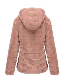 Risissida Damen Kapuzenjacke mit Kunstfell und Taschen - die perfekte Wahl für Herbst/Winter - Pink - Übersicht 3