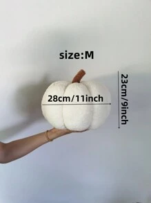 1pc White Pumpkin Shape Stuffed Plush Decorative Pillow, Hallowmas Decoration - White - View 3