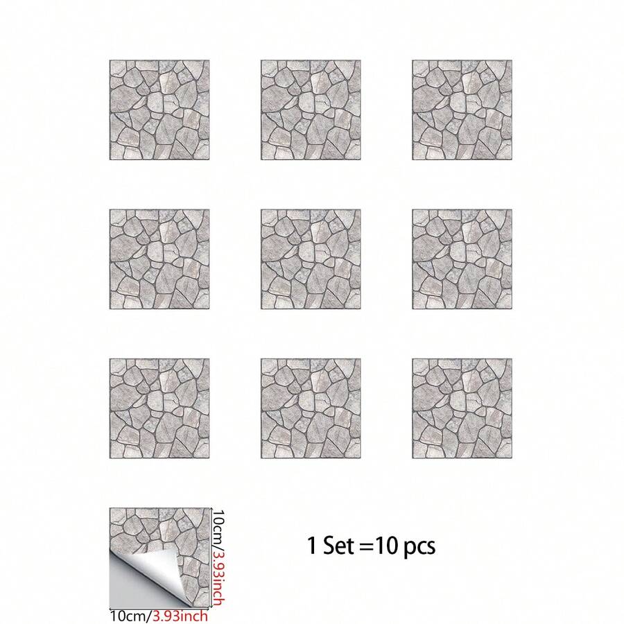 10pcs Stone & Geometric Pattern Peel And Stick PVC Floor Tiles, Self