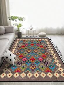 1 pieza Alfombra/alfombra de área de poliéster con diseño geométrico, de fácil cuidado y lavable a máquina, adecuada para sala de estar, pasillo, lado de la cama, decoración del hogar - Multicolor - Ver 11