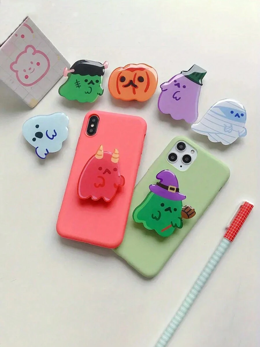 1PC Cartoon Cute Ghost Foldable Mobile Phone Extension Frame Finger Holder Mobile Phone Holder Luxury Universal Mobile Phone Grip Socket Compatible With IPhone, Android Phone, Gift For Birthday, Family, Friends Push-Pull Phone Grip, Phone Accessories