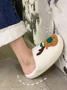 Christmas Style Pattern Fuzzy Slippers For Women And Men, Winter Warm Closed Toe Flat Floor Shoes, Cozy Soft Sole Romantic Winter Home Slippers For Valentine's Day - 綠鹿 - 查看 5