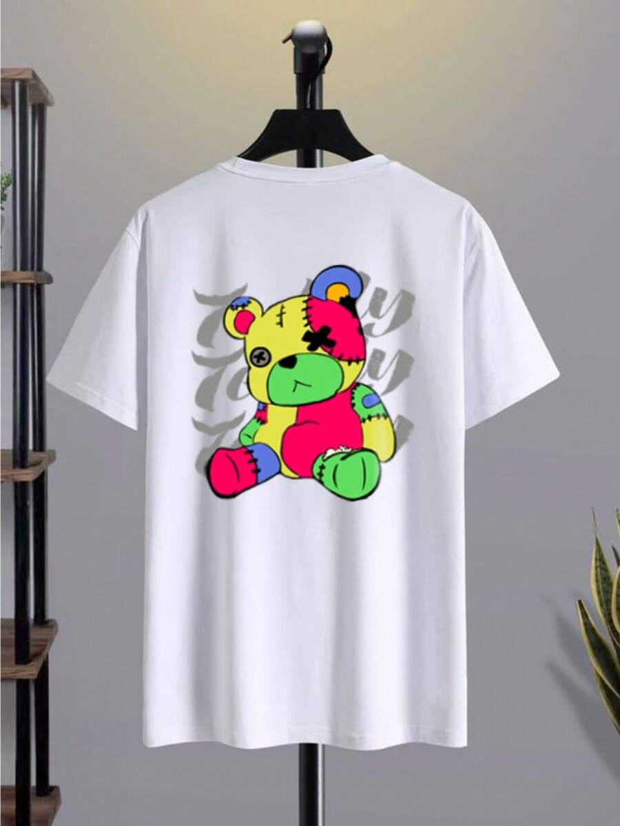Men's Unisex T-Shirt Colorful Bear Print Front/Back 100% Cotton Shirt - trắng - Xem 1