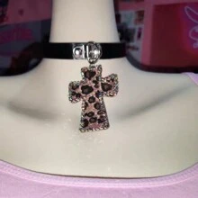 Y2K 闪亮水晶豹纹项链 女士性感珠宝 哥特式颈链 原宿风吊坠项链