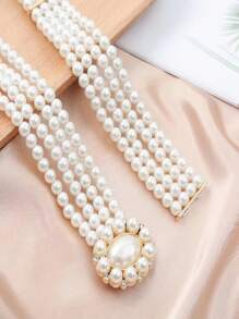 Oval Pearl 4-Row Fashion Waist Belt/Chain, Geometric Pattern ABS Resin, Suitable For Spring, Summer, Autumn And Winter