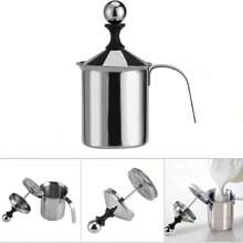Espumador de leche manual, 400ml espumador de leche de acero inoxidable, filtro de doble capa, bomba manual, espumador, para Cappuccino Foamer Creamer - Plateado - Ver 5