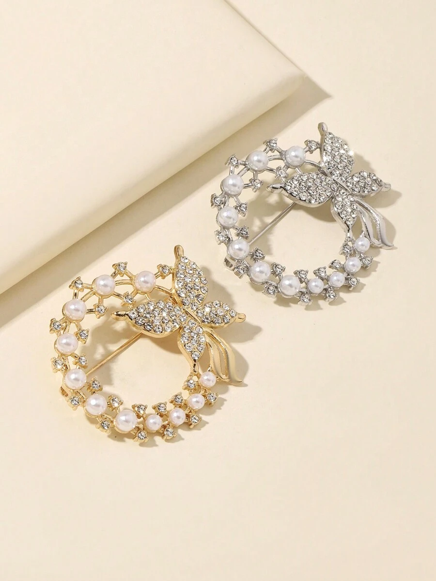 1 pieza Broche elegante de aleación de zinc con diseño minimalista geométrico y perla en forma de mariposa para accesorios de mujer