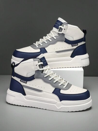 （尺码偏小一码）男女通用白色高帮平底休闲滑板鞋，系带简约百搭舒适户外运动鞋，情侣鞋