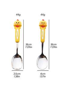 1 pieza Cuchara de diseño de dibujos animados de acero inoxidable, vajilla portátil linda - cuchara cuadrada - Ver 2