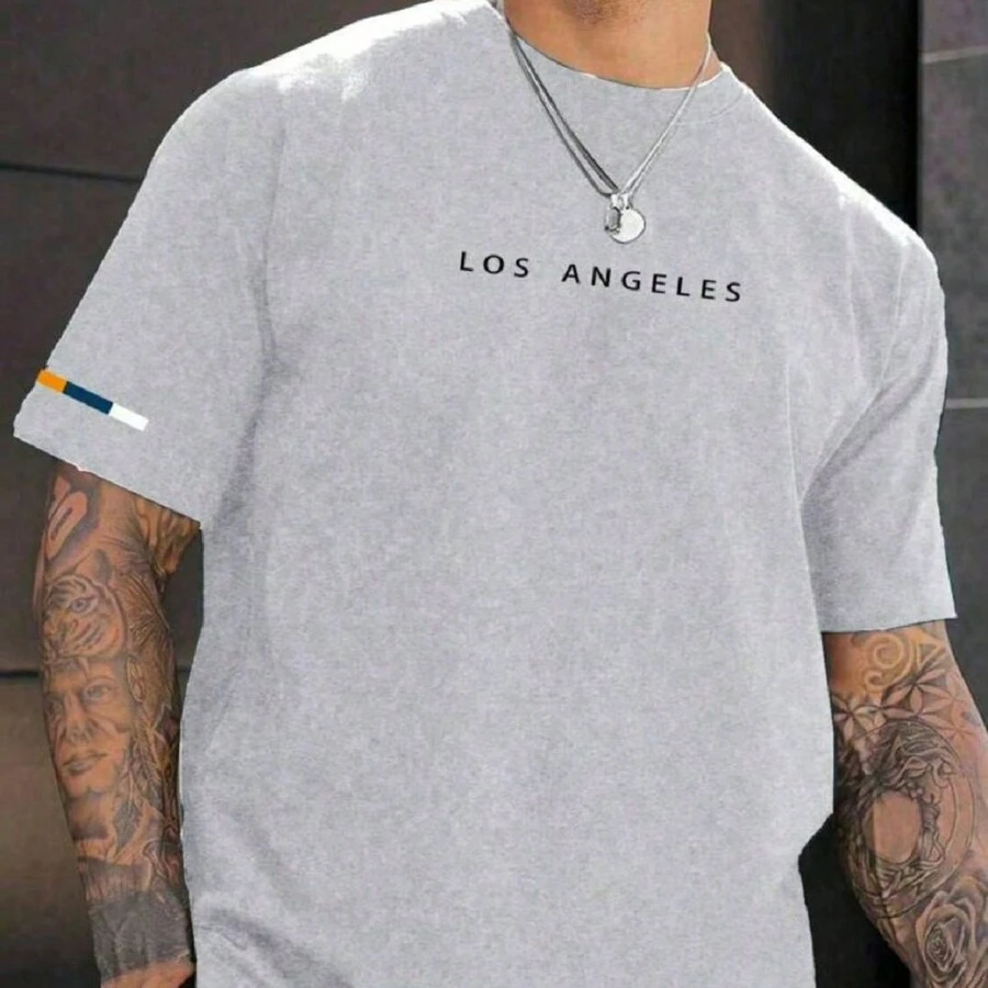 Basic T-Shirt Streetwear Shirt Slim Men's T-Shirt Promotion Cotton Various Colors Printed Los Angeles Arm Strap Special Edition Super Promotion - 灰色 - 查看 1