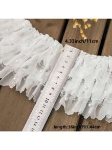 1入組白色珠鏈雙層雪紡珍珠折疊蕾絲邊服飾配件毛衣手工DIY材料 - 白色 - 查看 8