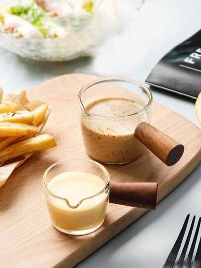 Glass Milk Pitcher With Wooden Handle, Concentrated Latte & Small Amount Cafe Cup, Milk Can