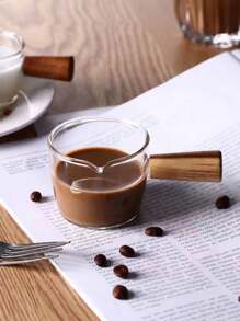 带木柄的玻璃牛奶壶、浓缩拿铁和少量咖啡杯、牛奶罐 - 彩色 - 查看 3