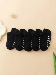 5 paar Baby Plain Heart Dot Grip antislip vloersokken 100% katoenen ademende babysokken