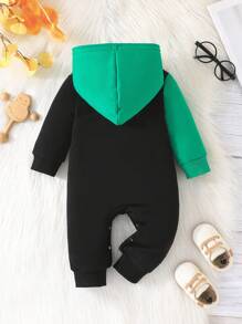 男婴简约字母图案撞色连帽连体衣 - 綠色 - 查看 2