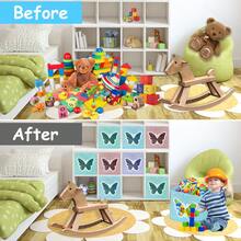 VERONLY Fabric Cube Storage Bins 12 Inch - Foldable Toy Box Clothes Storage Boxes Organizer With Clear Window For Bedroom, Set Of 4 (Butterfly) - Multicolor - View 7